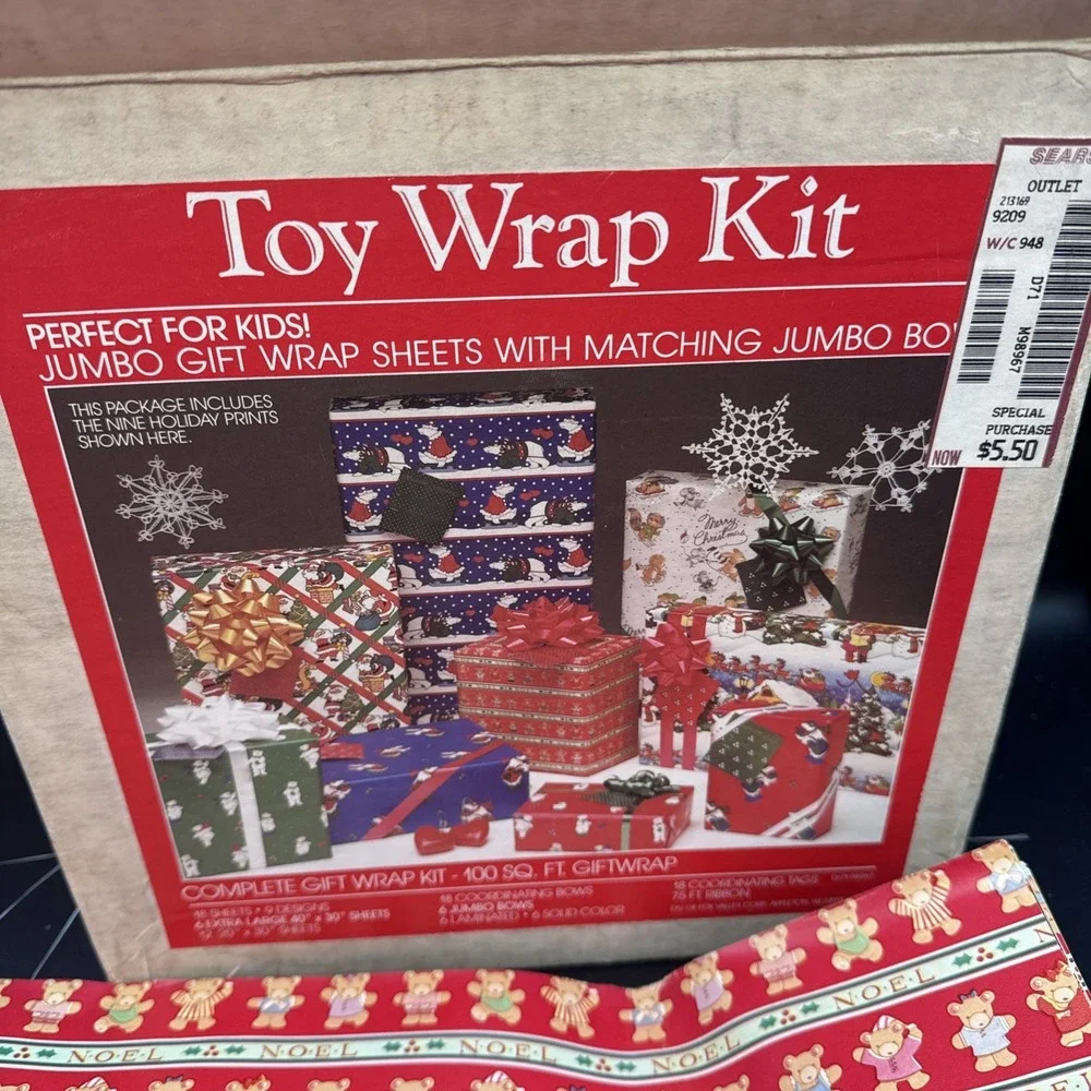 Vintage 1986 Artfaire Toy Wrapping Paper‎ Kit Paper And Bows